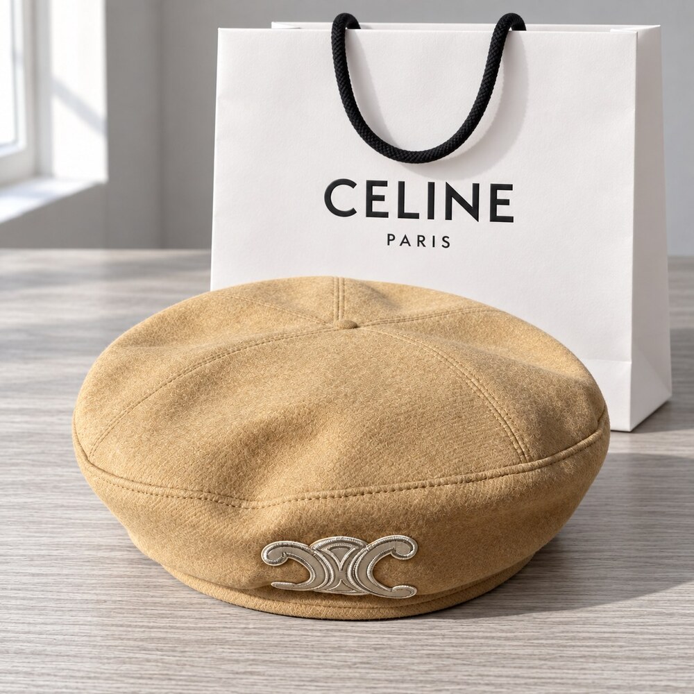 CELINE Triomphe Camel Wool Beret